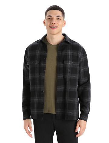 Icebreaker Merino Dawnder Long Sleeve Flannel Shirt Plaid Miesten Huppari Mustat Harmaat | FI 1256ILHS